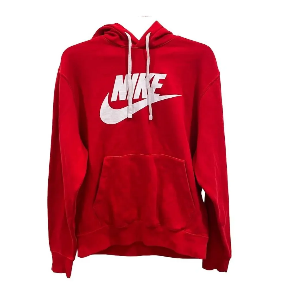 Nike Men's Red Pullover Hoodie Size M Long Sleeve Fleece with‎ Logo
